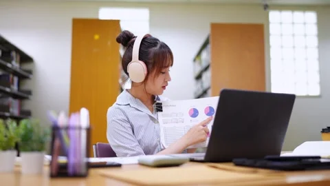 Young Asian Student Learning Interior Design in Library Digital Education F.. Stock Footage 333520210
