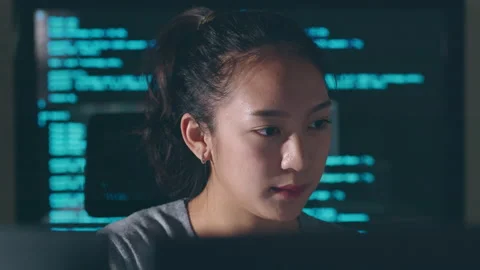 Young Asian woman, developer programmer, software engineer, working Stock Footage 220951657