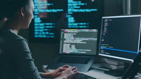 Young Asian woman, developer programmer, software engineer, working Stock Footage 221022522