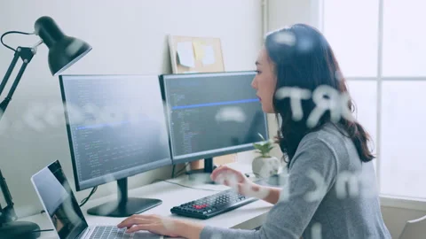Young Asian woman, developer programmer, software engineer, working Stock Footage 221023340