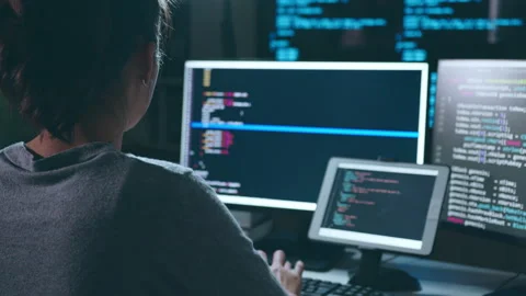 Young Asian woman, developer programmer, software engineer, working Stock Footage 221106298