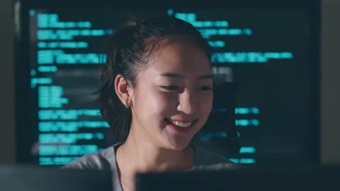 Young Asian woman, developer programmer, software engineer, working Stock Footage 221106361