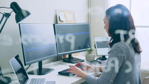 Young Asian woman, developer programmer, software engineer, working Stock Footage 221410460