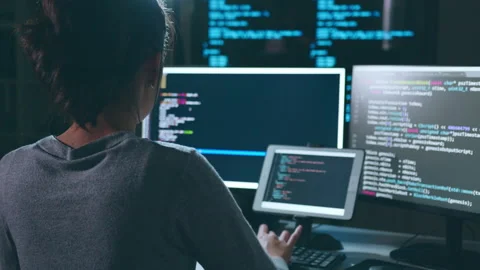 Young Asian woman, developer programmer, software engineer, working Stock Footage 221410658