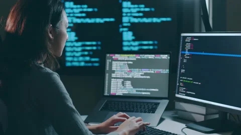Young Asian woman, developer programmer, software engineer, working Stock Footage 221410817