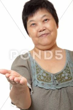 Young Asian woman hand showing blank sign Stock Photos