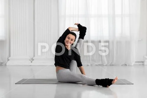 Woman doing legs up the wall stretch exercise Vector Image