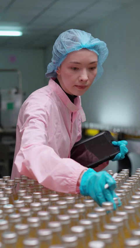 Young asian woman worker using digital tablet with stylus at beverage produ.. Stock Footage 343270437