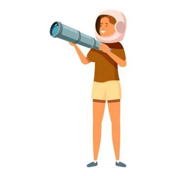 Young astronaut exploring space using telescope, discovering new planets Stock Illustration
