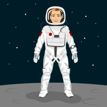 Young astronaut standing on the moon surface Stock Illustration