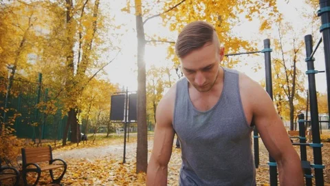 Young athlete does push up exercise wide chest Stock Footage 96771535