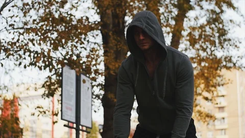 Young athlete doing exercise with battle ropes Stock Footage 96771589