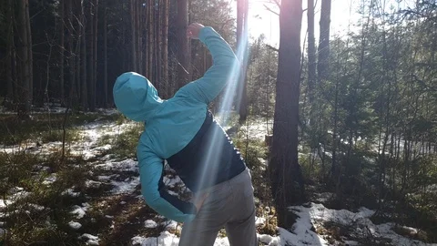 The Young athlete doing physical exercises in the forest. Stock-Footage 105614830