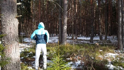 The Young athlete doing physical exercises in the forest. Stock Footage 105615096