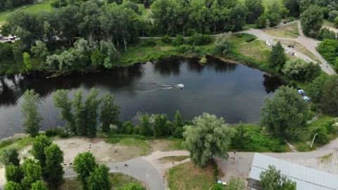 A young athlete is engaged in wakeboarding view from a drone Video stock 156206669