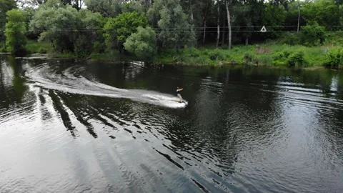 A young athlete is engaged in wakeboarding view from a drone Stock Footage 156206689