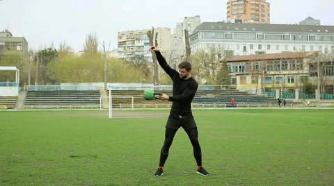 Young Athlete Exercising With Weights 32 kg Stock Footage 62252778