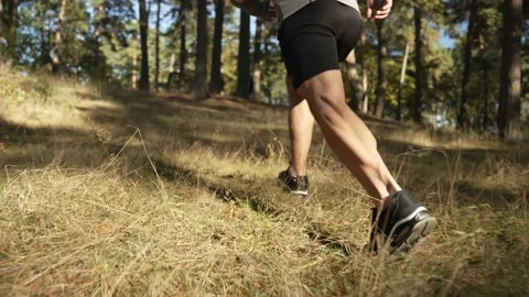 A young athlete runs through the forest Stock Footage 221566487