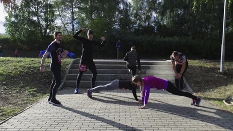 Young Athletes Do Warm Up Outside Fitness Activity Stock Footage 107564569