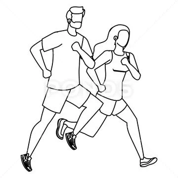 Young athletic couple running characters Stock Illustration