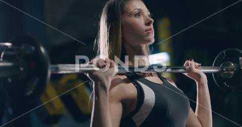Young Athletic Female Bodybuilder Exercising With Heavy Barbell Fitness Center Stock Photos