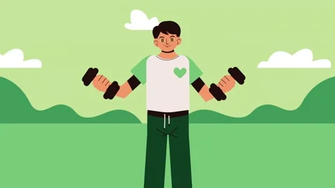 Young athletic man exercising with dumbbells outdoors for fitness and healt.. Stock Footage 339269822