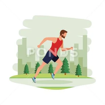 Young athletic man running in the landscape Stock Illustration