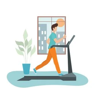 Young athletic man training on a treadmill. Active lifestyle 스톡 일러스트