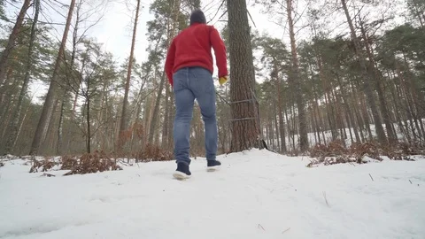 Young Athletic Man working out in forest. Dips Stock Footage 125693910