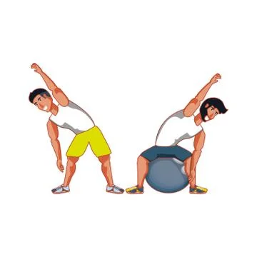 Young athletic men practicing pilates Stock Illustration