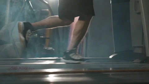 Young Athletic Men Running On Treadmill In Sport Gym, Close Up Stock Footage 150510281