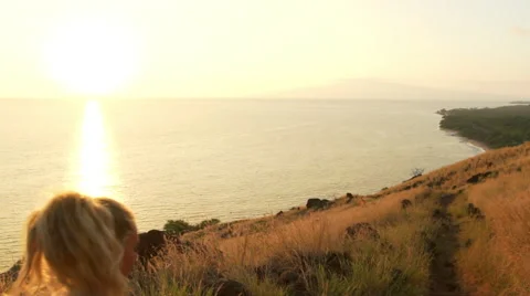 Young Athletic Woman Running on Mountain Trail. POV Follow Cam. Sunset Workou Stock Footage 59041828