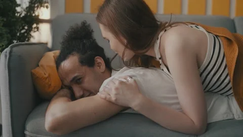 Young attractive couple spending time together at home Video stock 158155699