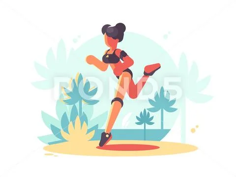 Young attractive girl running Stock Illustration