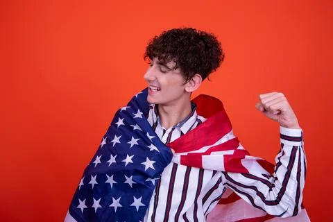 Young attractive guy with a flag. Stock Photos