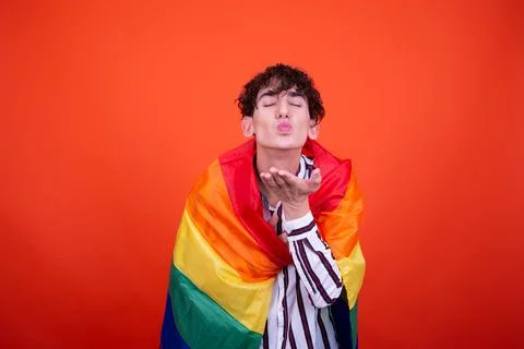 Young attractive guy with a flag. Stock Photos