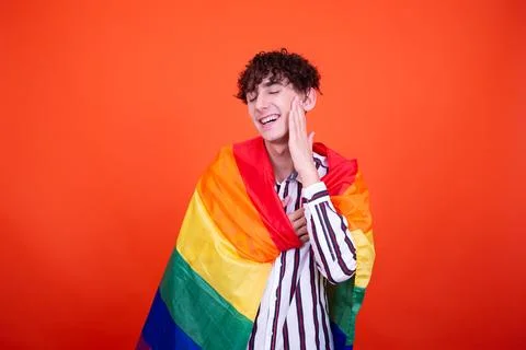 Young attractive guy with a flag. Stock Photos