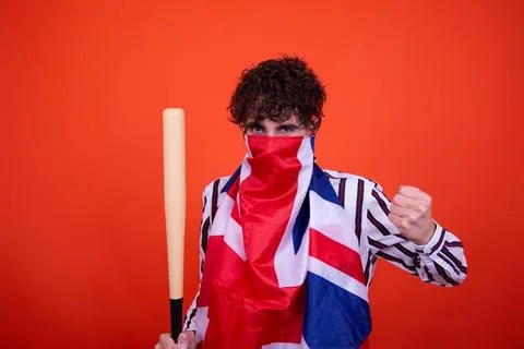 Young attractive guy with a flag. Stock Photos