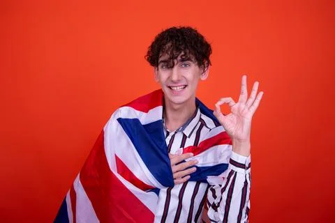 Young attractive guy with a flag. Stock Photos