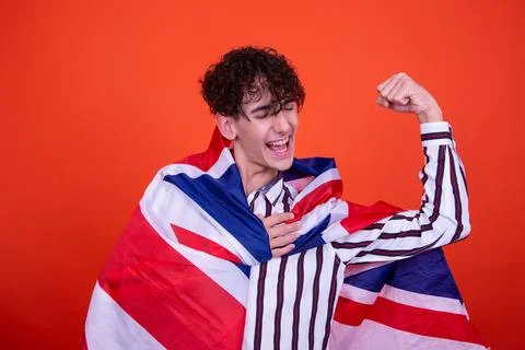 Young attractive guy with a flag. Stock-Fotos