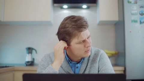 Young attractive man having ear pain Stock Footage 148345214