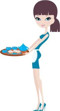 Young attractive waitress with a tray Stock Illustration