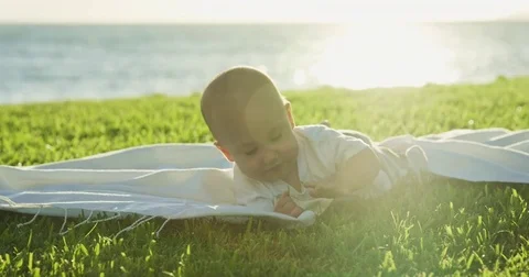 Young baby crawling for the first time Stock Footage 77231285