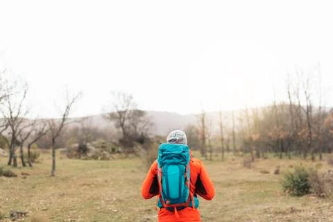 Young Backpacker enjoying of Nature. Stock Photos