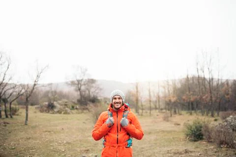 Young Backpacker enjoying of Nature. Stock Photos