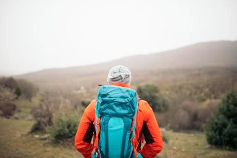 Young Backpacker enjoying of Nature. Stock Photos