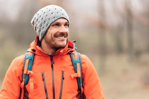 Young Backpacker enjoying of Nature. Stock Photos