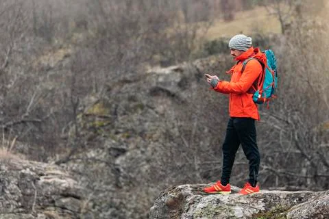 Young Backpacker enjoying of Nature. Stock Photos