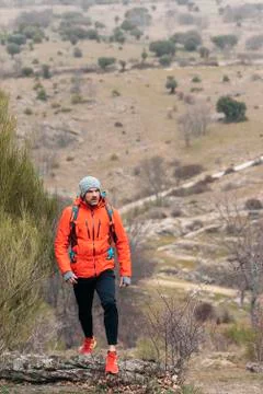 Young Backpacker enjoying of Nature. Stock Photos