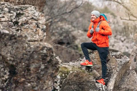 Young Backpacker enjoying of Nature. Stock Photos